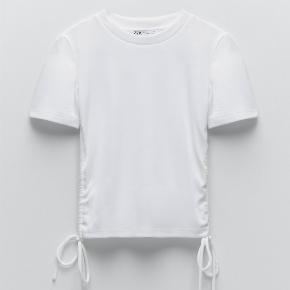 NWT Zara White Ruched Ribbed Top - Picture 4 of 6